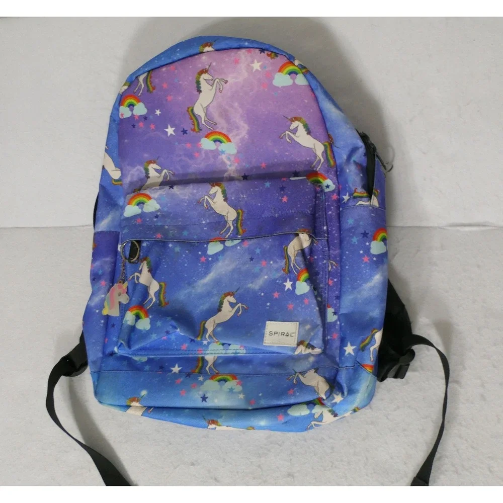 Spiral Kids Backpack L Blue Unicorn Rainbow Galaxy Fairycore Celestial School